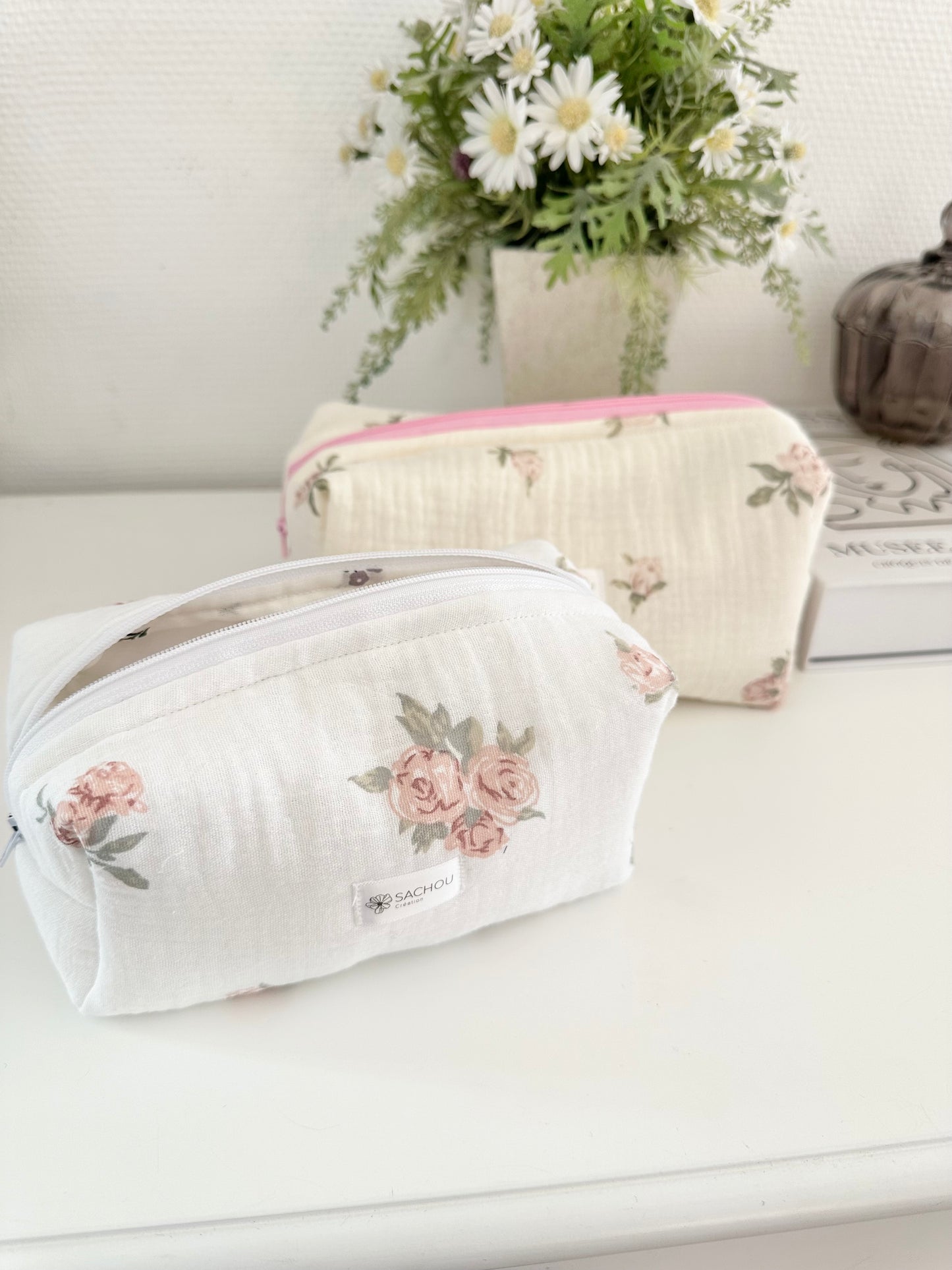Trousse de toilette en gaze de coton ‘vintage flower’💐