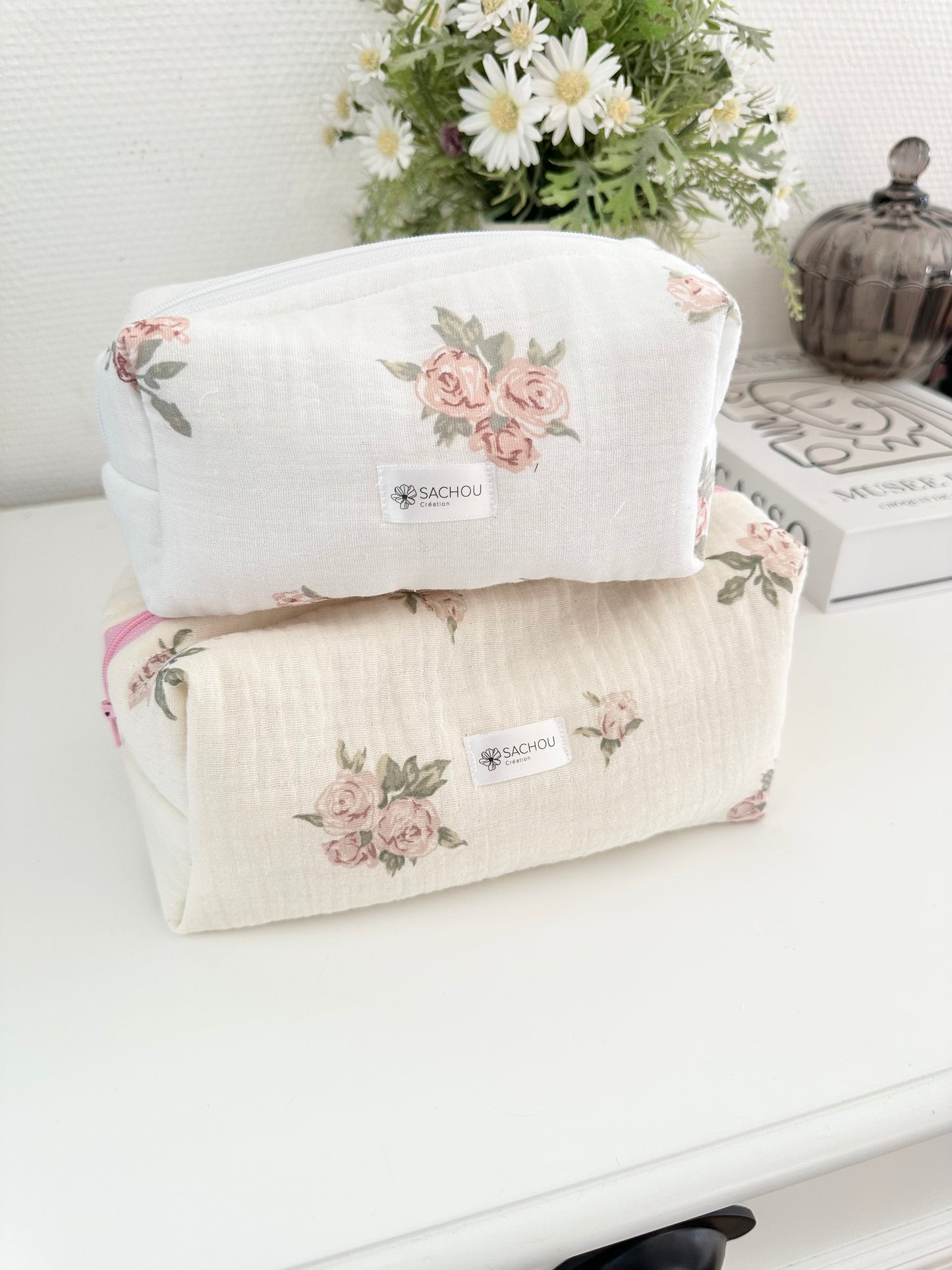 Trousse de toilette en gaze de coton ‘vintage flower’💐