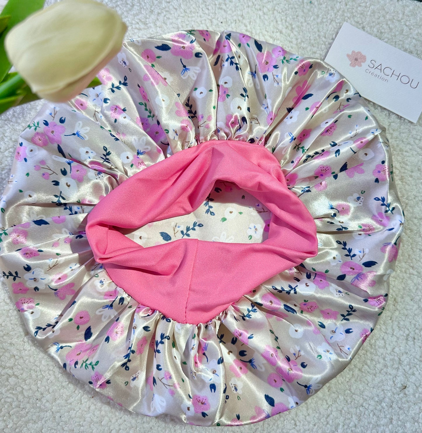 Bonnet avec bandeau en satin/ bonnet en satin imprimé