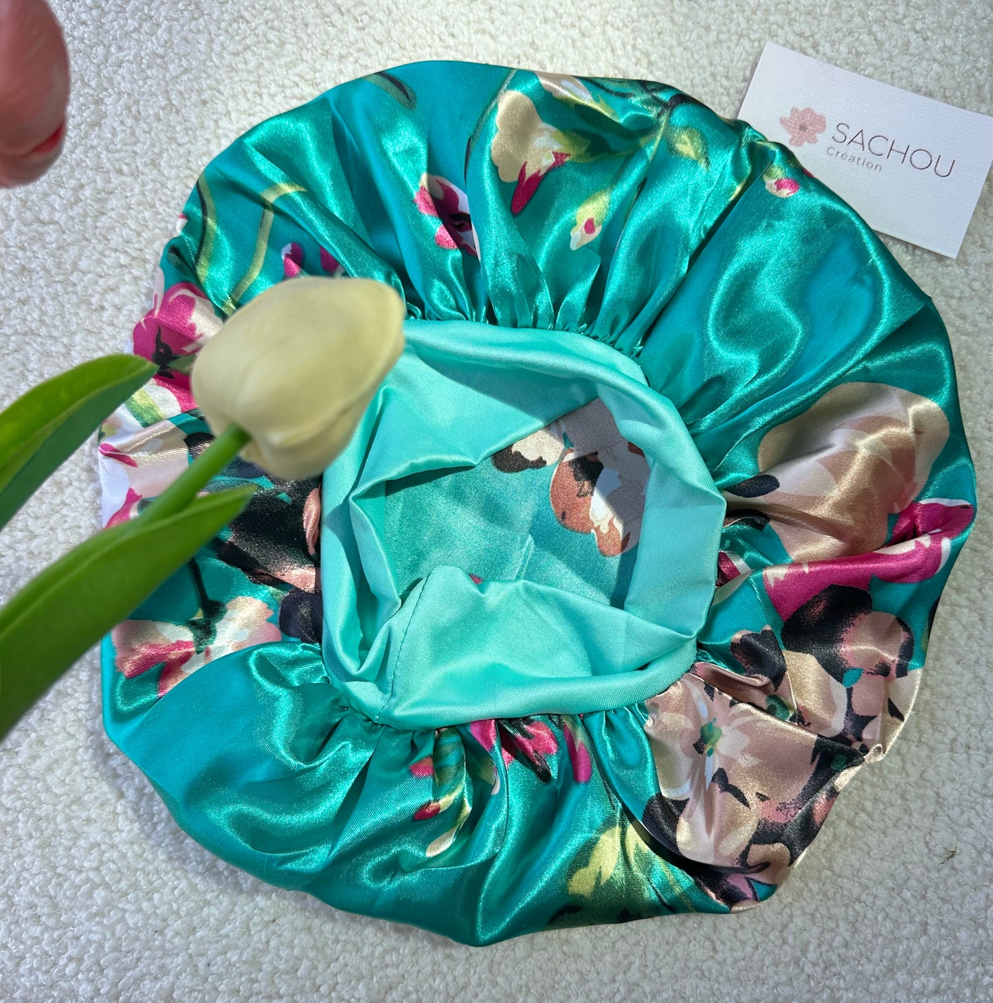 Bonnet avec bandeau en satin/ bonnet en satin imprimé