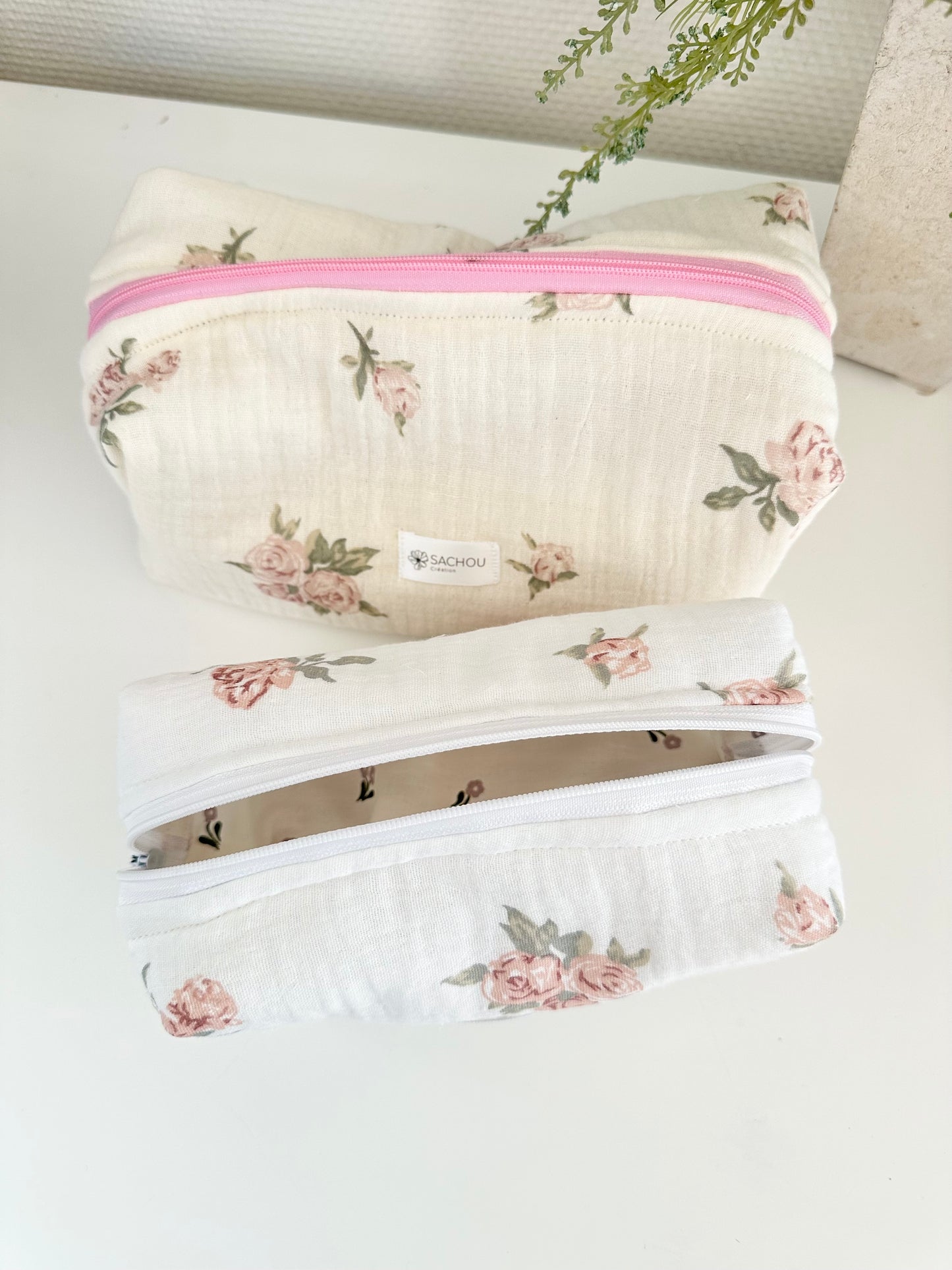 Trousse de toilette en gaze de coton ‘vintage flower’💐