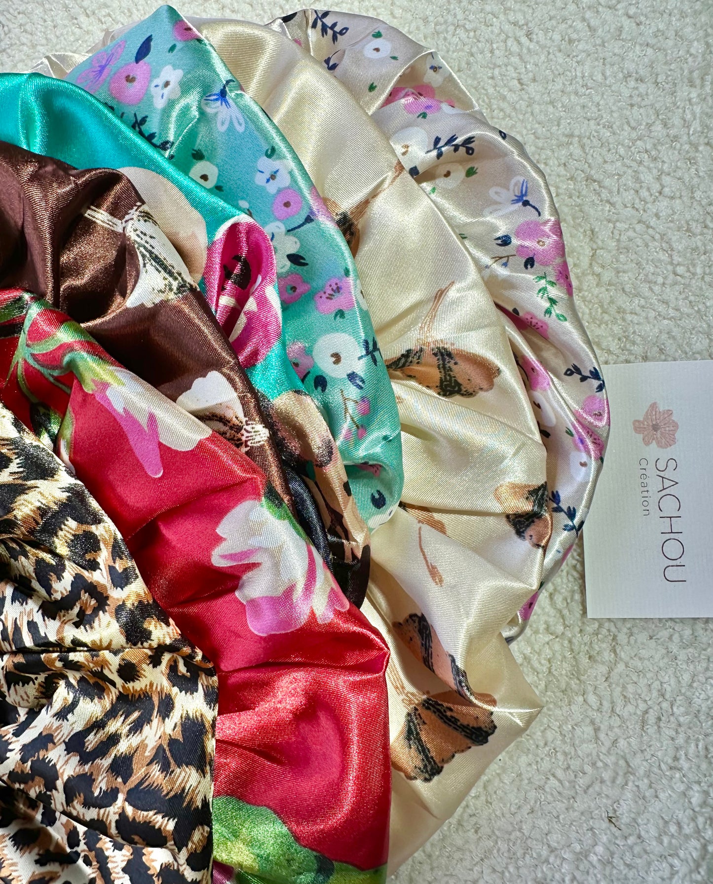 Bonnet avec bandeau en satin/ bonnet en satin imprimé