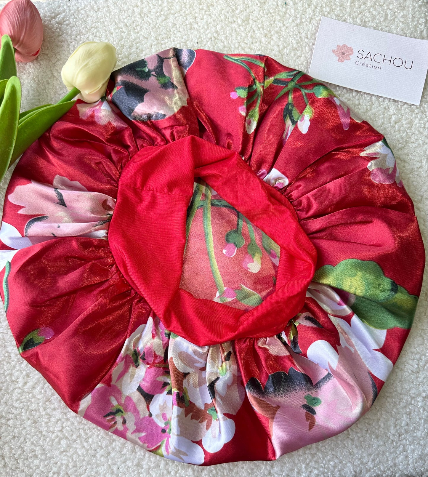 Bonnet avec bandeau en satin/ bonnet en satin imprimé