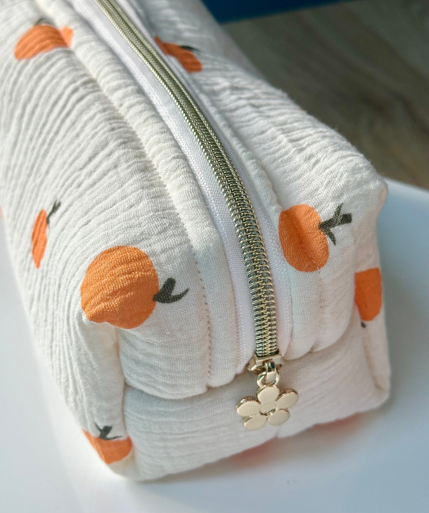 Trousse de toilette en double gaze de coton agrumes