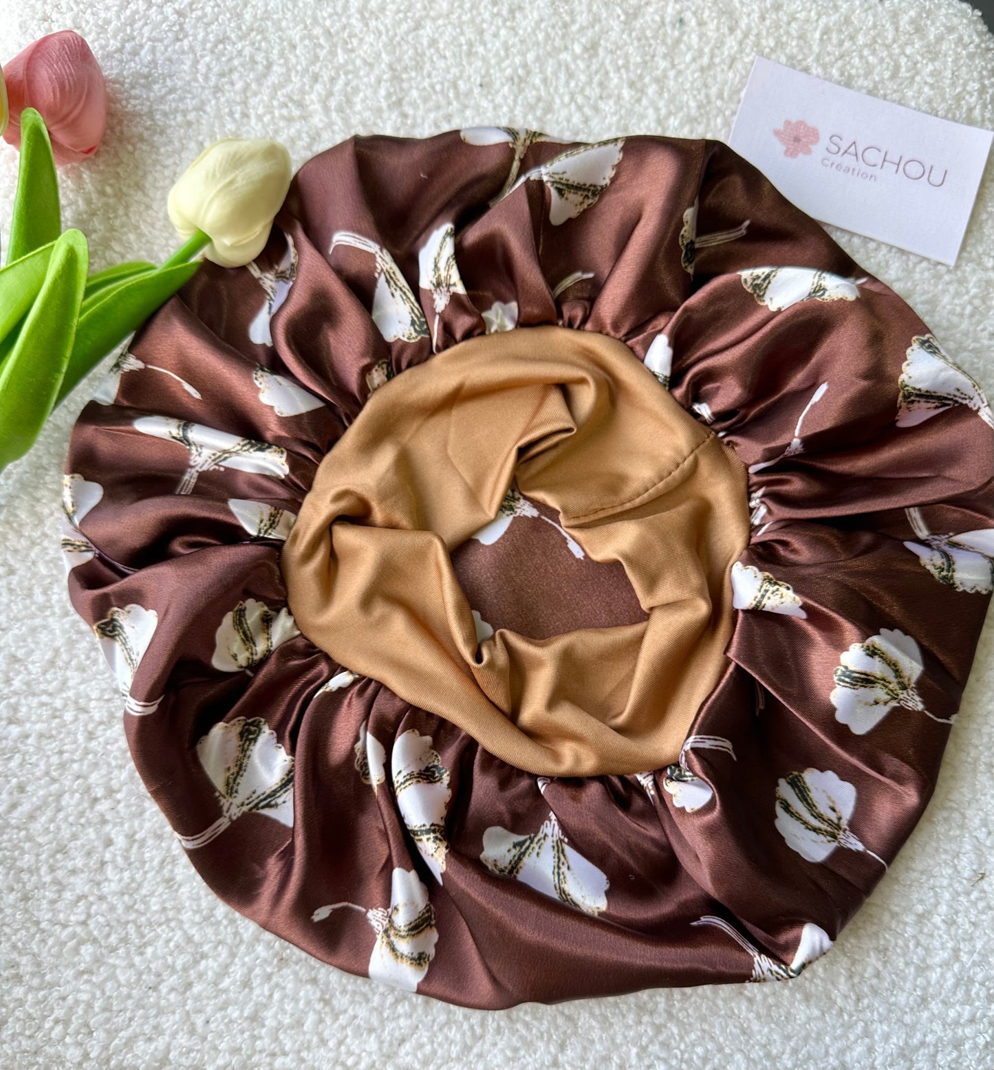 Bonnet avec bandeau en satin/ bonnet en satin imprimé