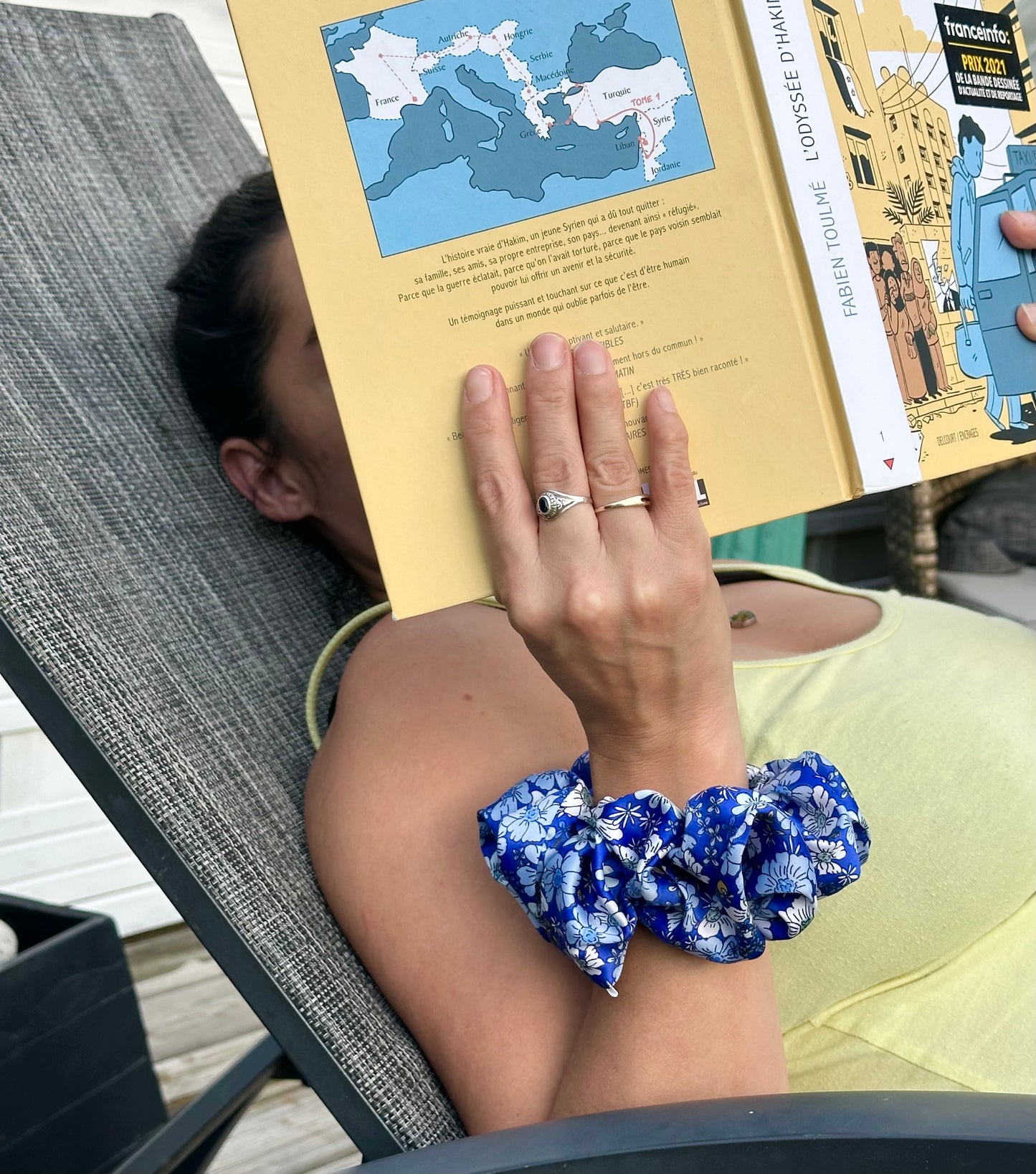 Chouchou en satin imprimé fleur